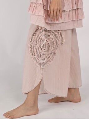Wide Leg Boho Stripe Gauze Pants - Light Beige